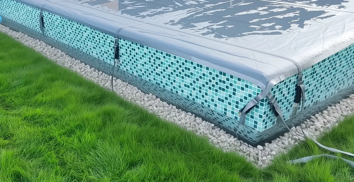 Покрывало для бассейна под снегом — защита зимой в Магнитогорске